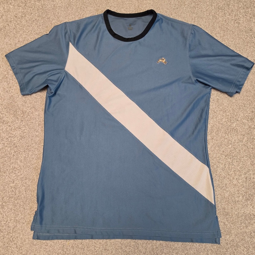 Tracksmith Van Cortlandt Tee Bering Sea Ivory Blue Mesh Running Shirt Mens L